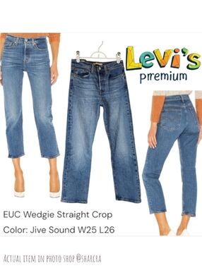Levi's Women's Premium Wedgie Straight Leg Blue Jeans Cropped Jive Sound W25 L26